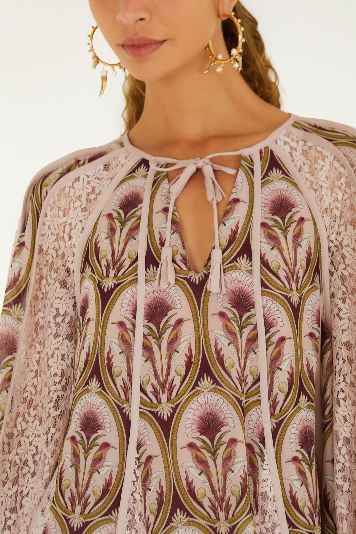 Young Ideas & Henmores -Birds Tree Garden Blouse -Burgundy Multi -XS