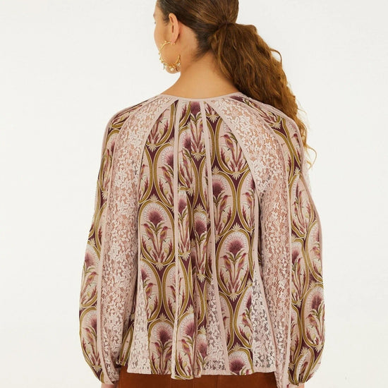 Young Ideas & Henmores -Birds Tree Garden Blouse -Burgundy Multi -XS