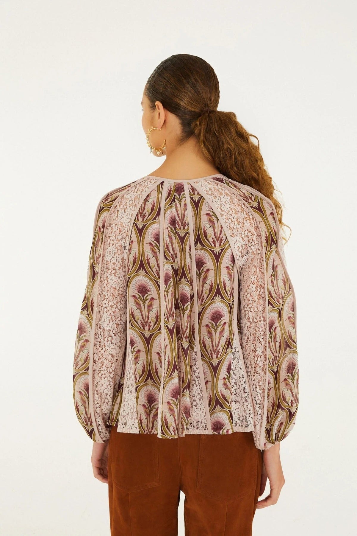 Young Ideas & Henmores -Birds Tree Garden Blouse -Burgundy Multi -XS