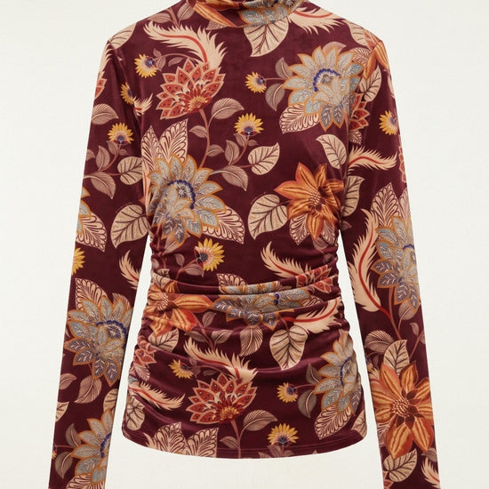 Young Ideas & Henmores -Delhi Floral Velvet Jersey Blouse -26037 Burgundy -S