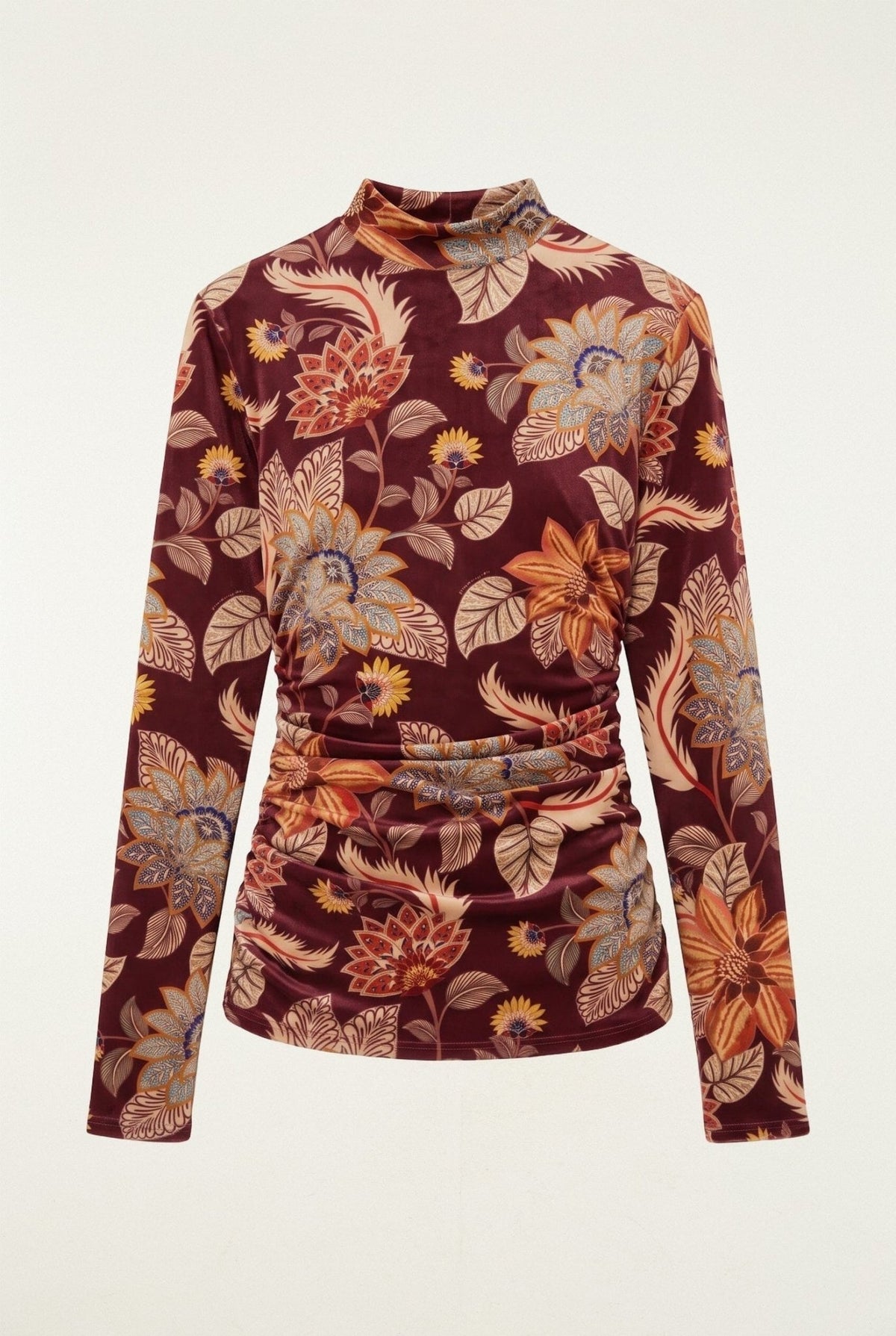 Young Ideas & Henmores -Delhi Floral Velvet Jersey Blouse -26037 Burgundy -S