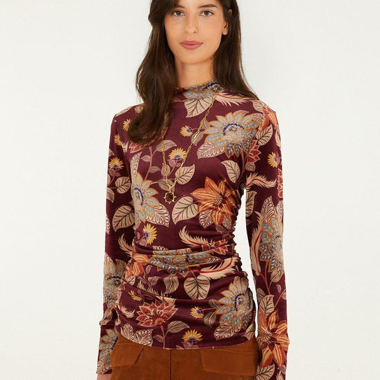 Young Ideas & Henmores -Delhi Floral Velvet Jersey Blouse -26037 Burgundy -S