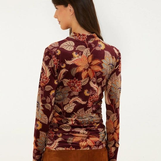 Young Ideas & Henmores -Delhi Floral Velvet Jersey Blouse -26037 Burgundy -S