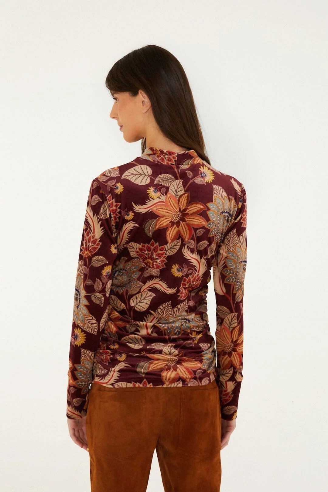 Young Ideas & Henmores -Delhi Floral Velvet Jersey Blouse -26037 Burgundy -S