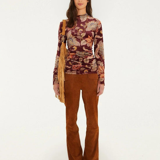 Young Ideas & Henmores -Delhi Floral Velvet Jersey Blouse -26037 Burgundy -S