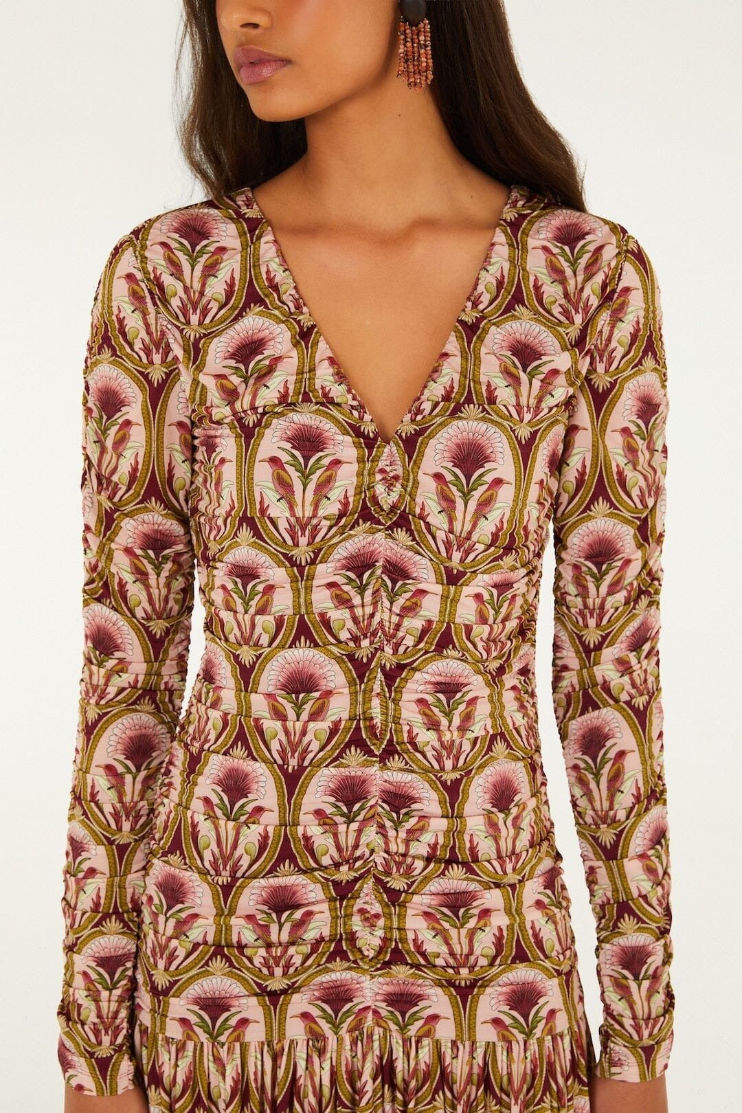 Young Ideas & Henmores -Garden Long Sleeve Mini Dress -Burgundy Multi -XS