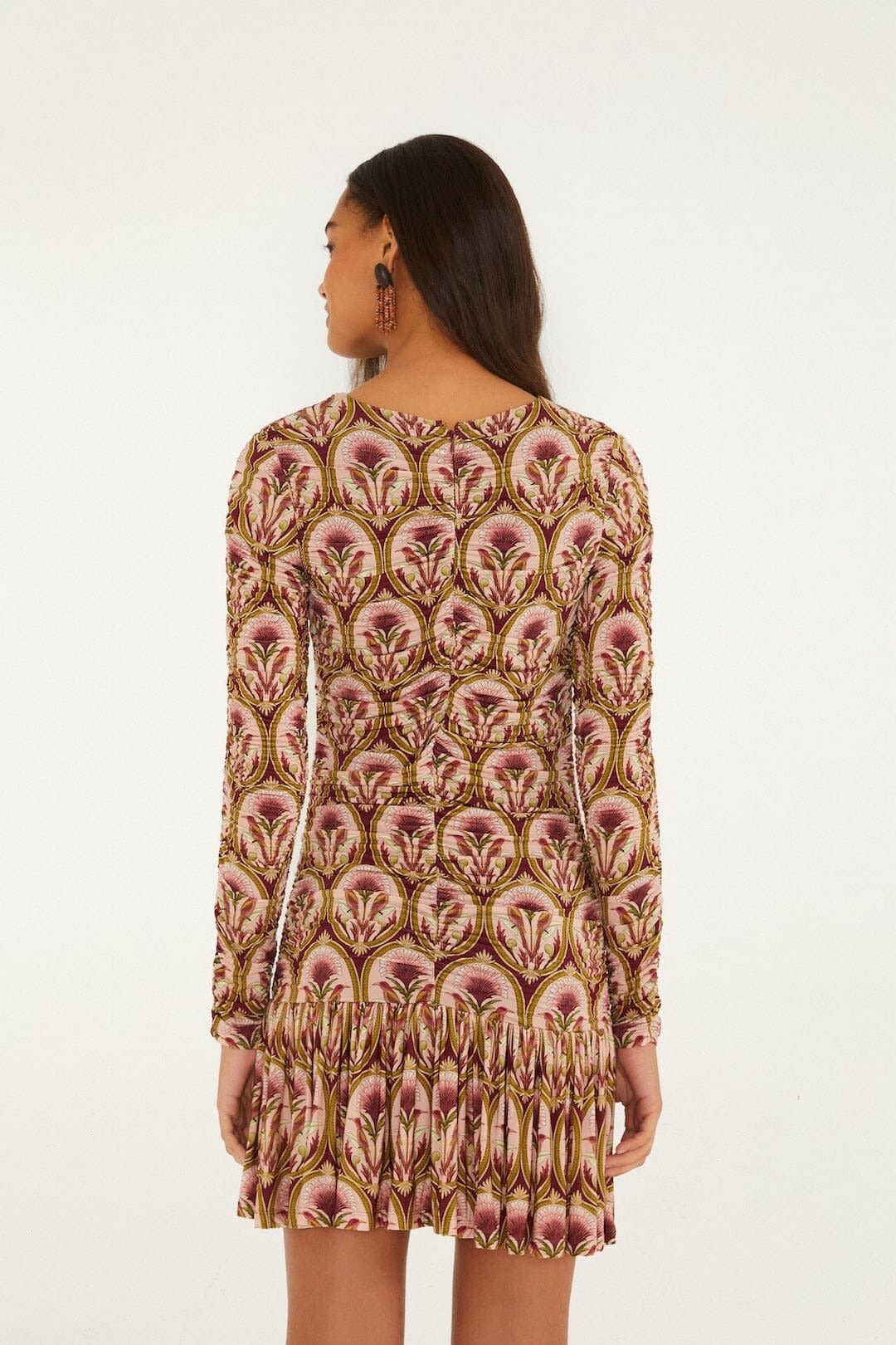 Young Ideas & Henmores -Garden Long Sleeve Mini Dress -Burgundy Multi -XS