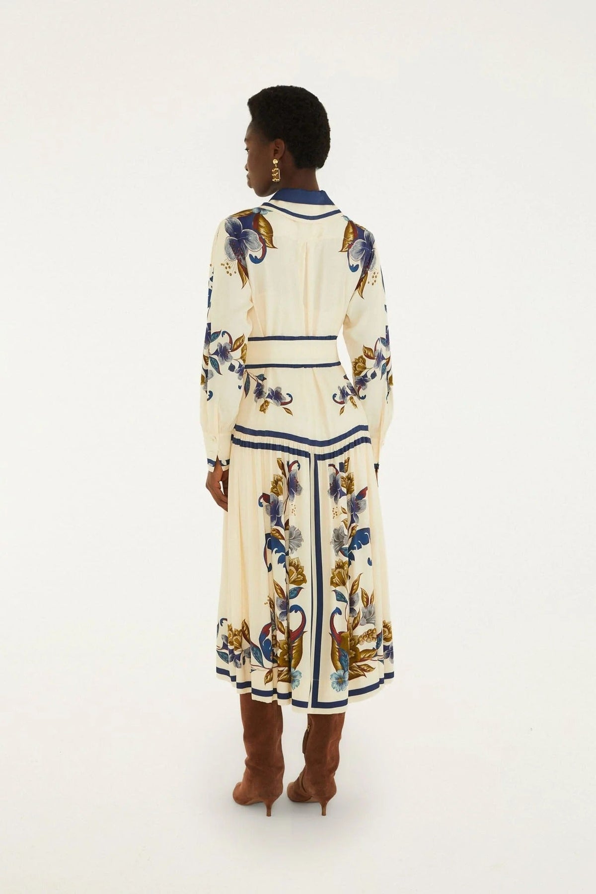 Young Ideas & Henmores -Golden Nature Belted Midi Dress -Cream -XS