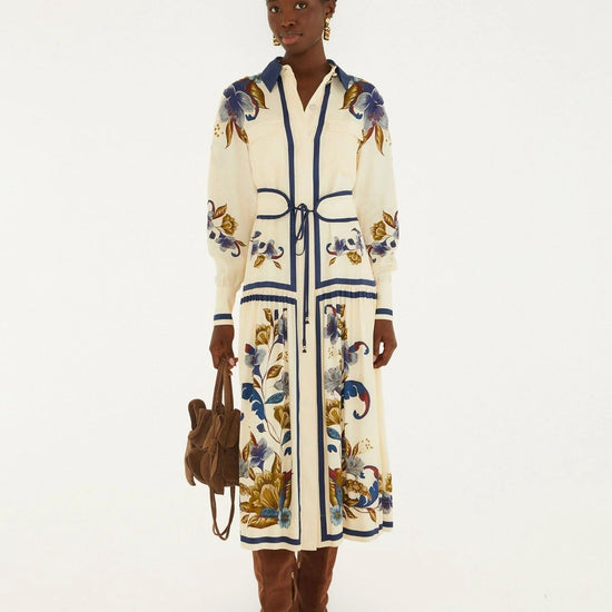 Young Ideas & Henmores -Golden Nature Belted Midi Dress -Cream -XS