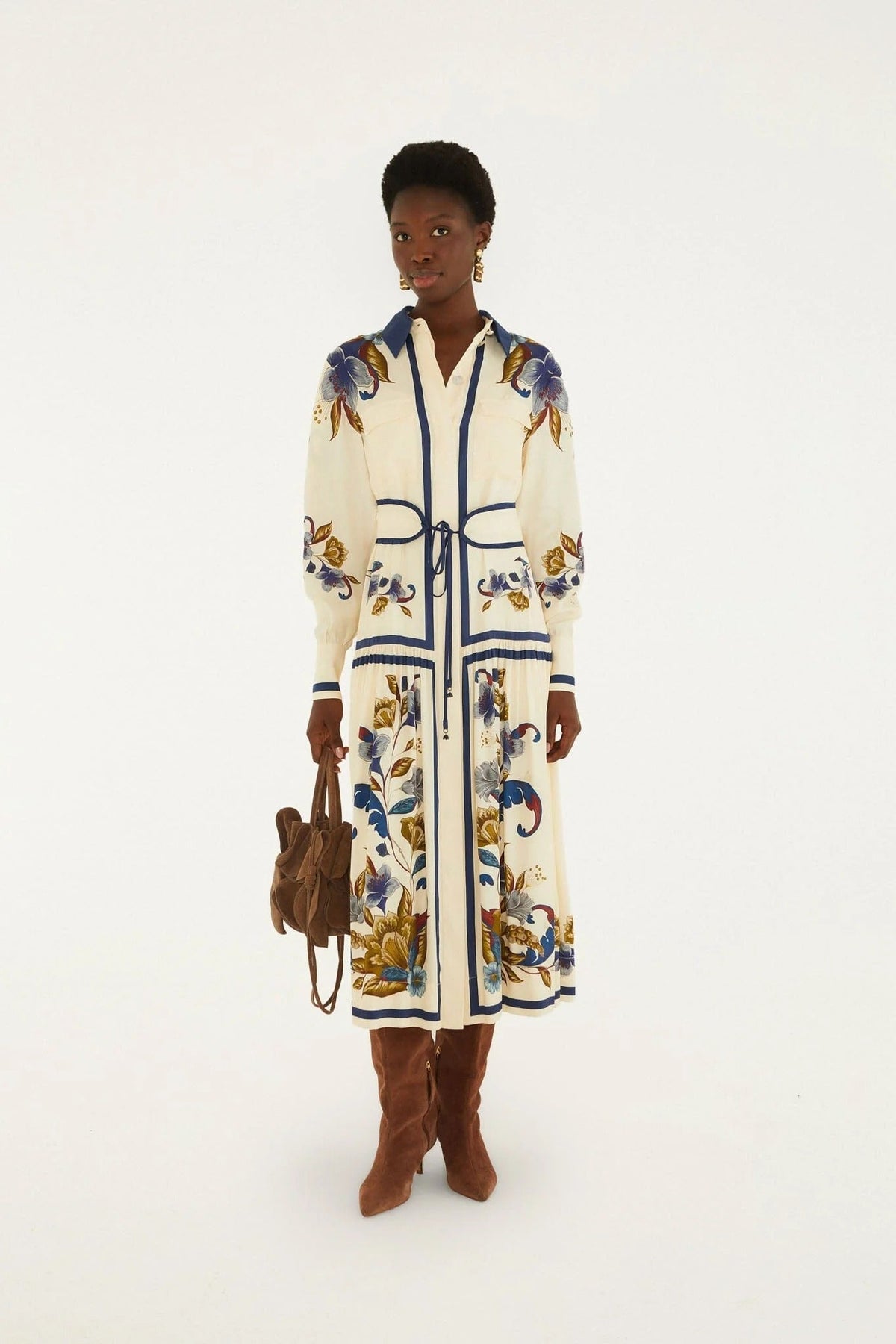 Young Ideas & Henmores -Golden Nature Belted Midi Dress -Cream -XS
