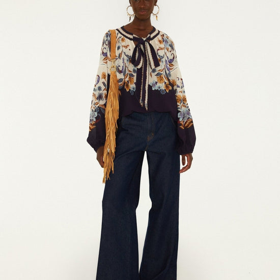 Young Ideas & Henmores -Golden Nature Blouse -Navy Blue -XS