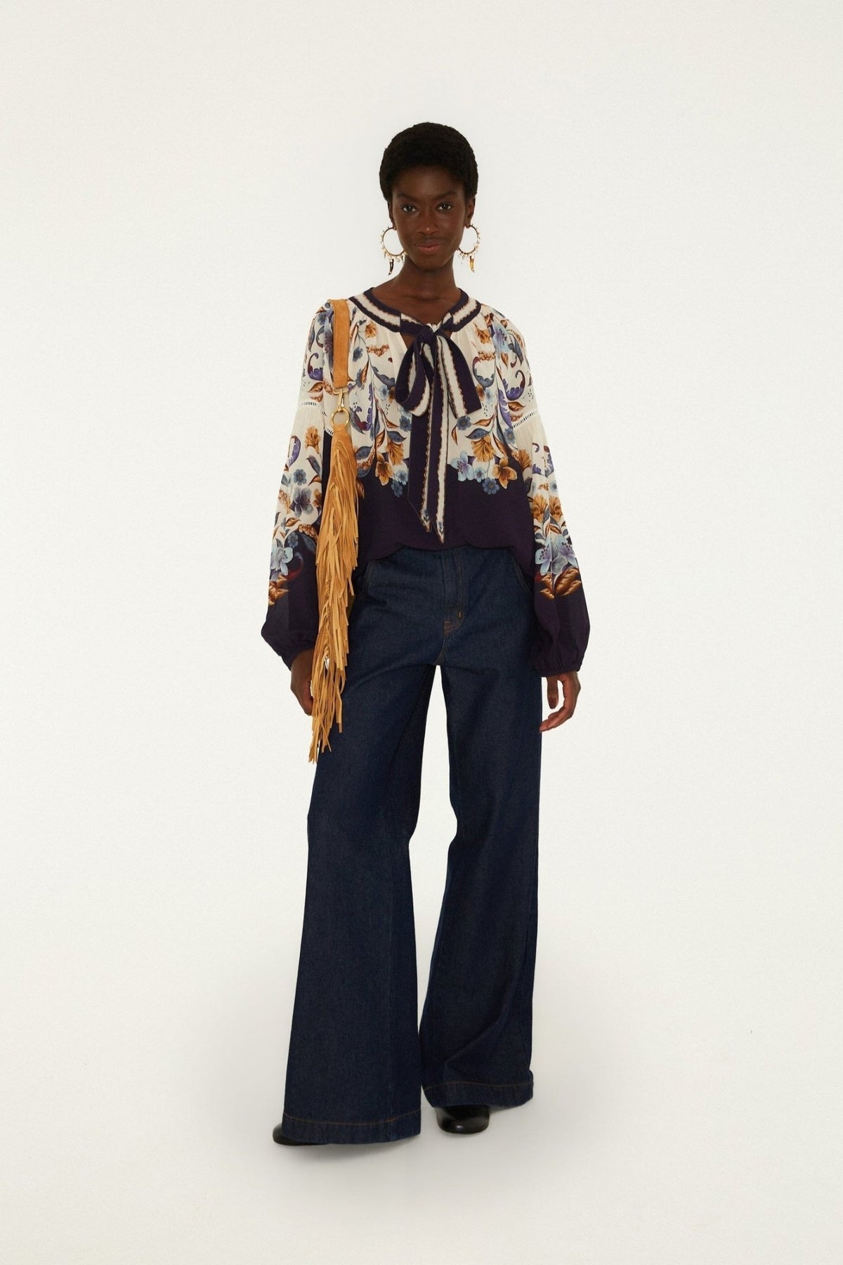 Young Ideas & Henmores -Golden Nature Blouse -Navy Blue -XS