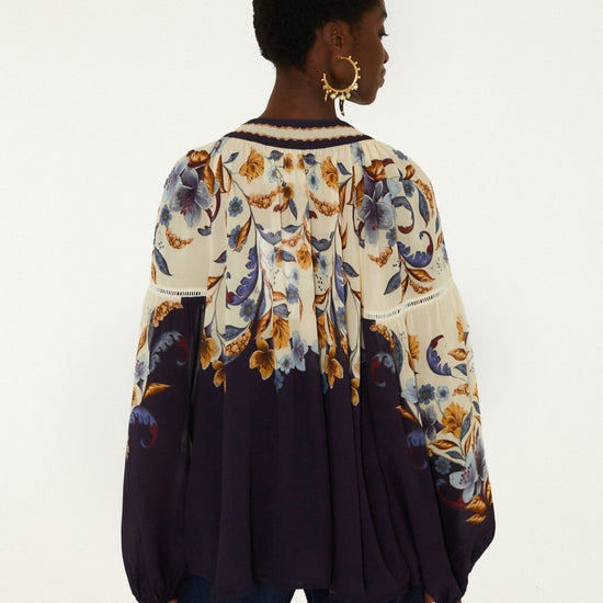 Young Ideas & Henmores -Golden Nature Blouse -Navy Blue -XS