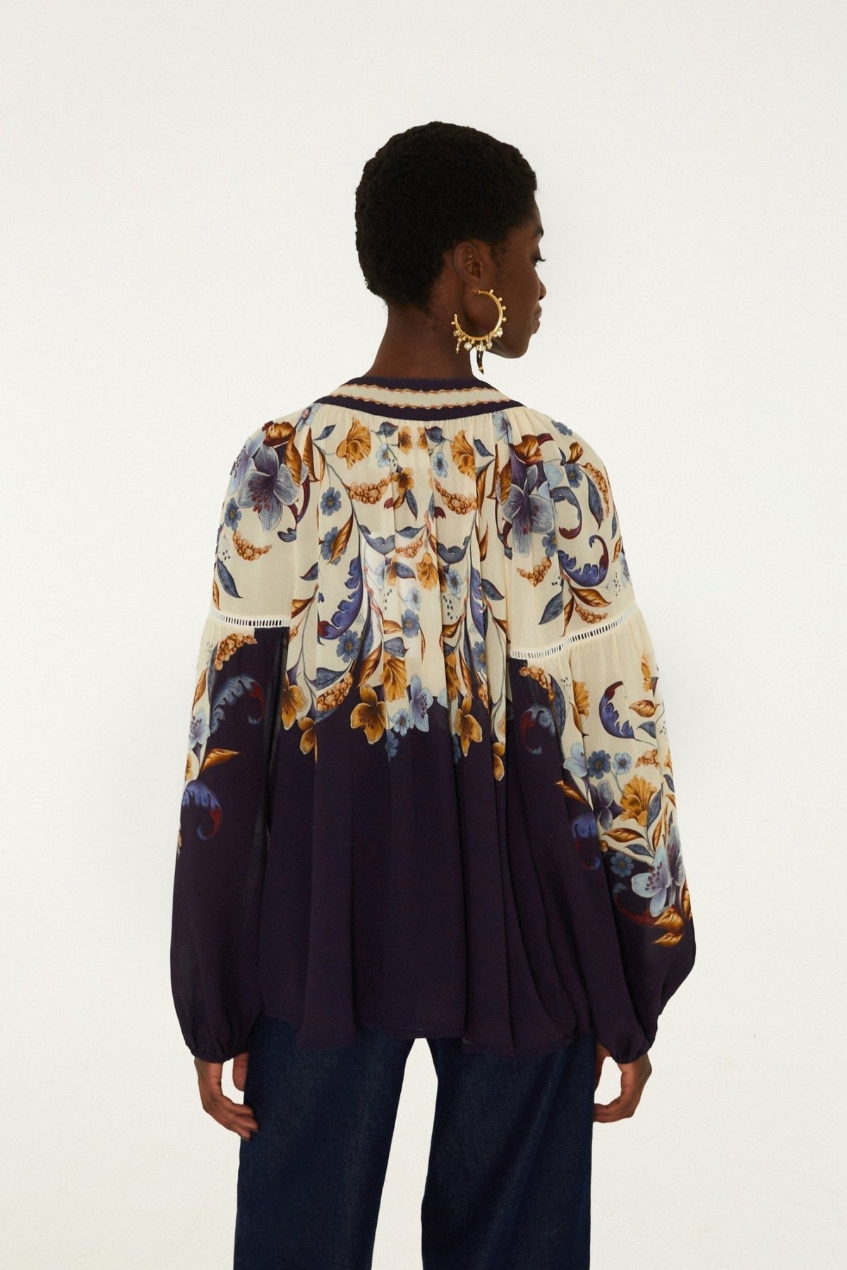 Young Ideas & Henmores -Golden Nature Blouse -Navy Blue -XS