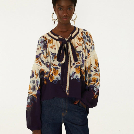 Young Ideas & Henmores -Golden Nature Blouse -Navy Blue -XS