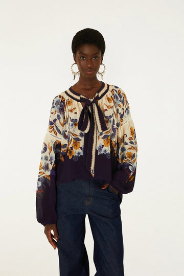 Young Ideas & Henmores -Golden Nature Blouse -Navy Blue -XS