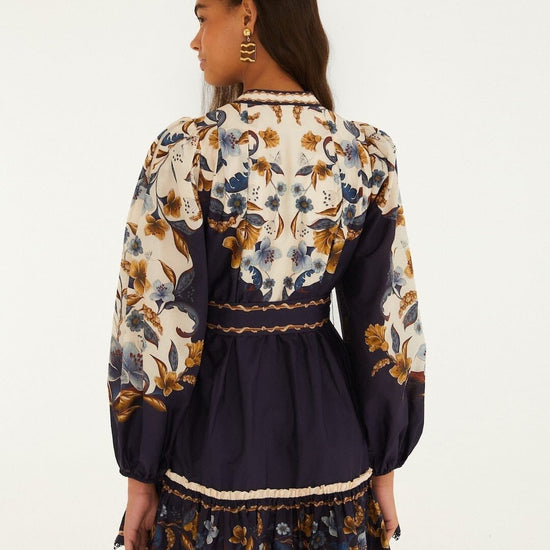 Young Ideas & Henmores -Golden Nature Mini Dress -Navy Blue -XS
