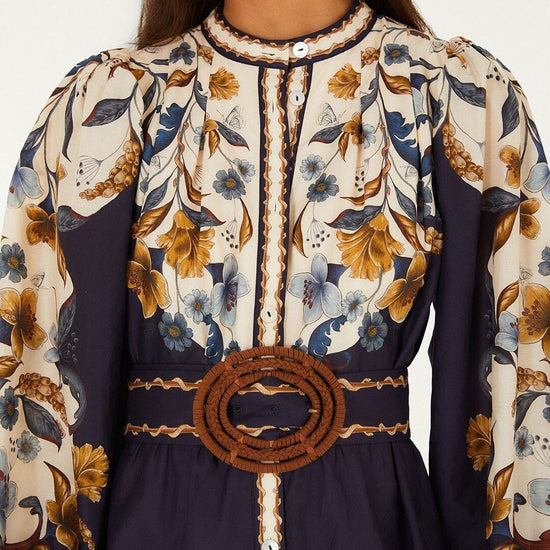 Young Ideas & Henmores -Golden Nature Mini Dress -Navy Blue -XS