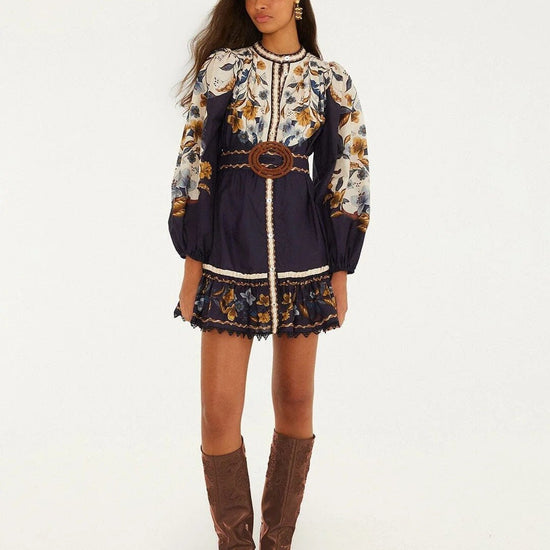 Young Ideas & Henmores -Golden Nature Mini Dress -Navy Blue -XS