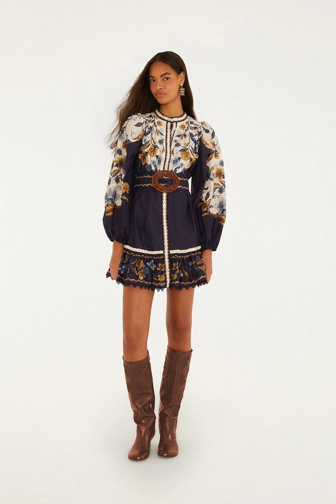 Young Ideas & Henmores -Golden Nature Mini Dress -Navy Blue -XS