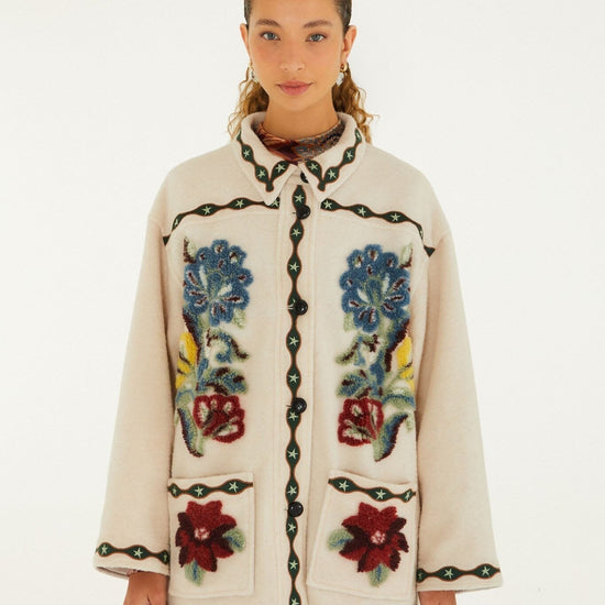 Young Ideas & Henmores -Lunar Boho Cropped Fleece Coat -L0088 Cream -XXS