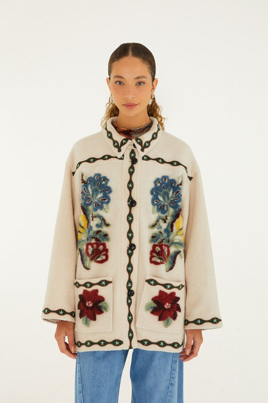 Young Ideas & Henmores -Lunar Boho Cropped Fleece Coat -L0088 Cream -XXS
