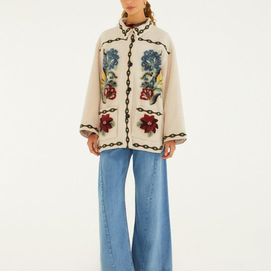 Young Ideas & Henmores -Lunar Boho Cropped Fleece Coat -L0088 Cream -XXS