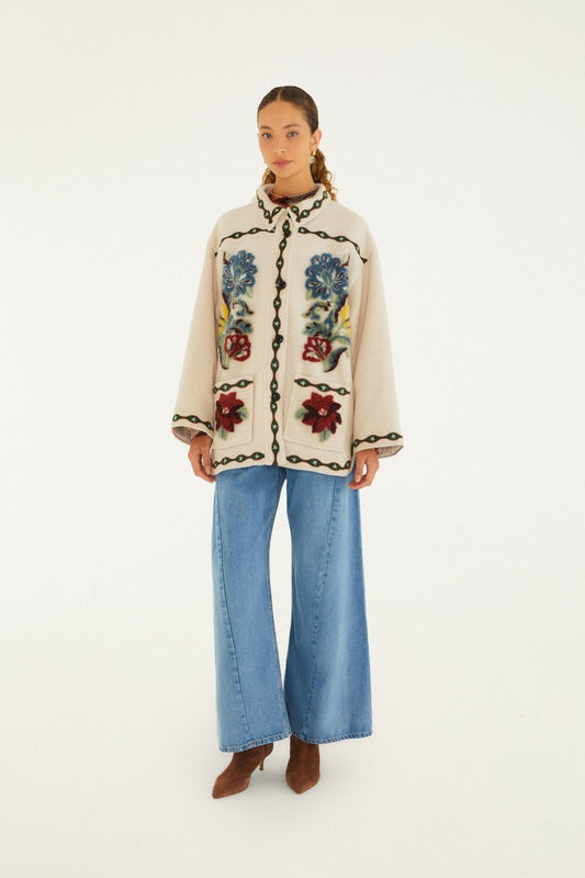 Young Ideas & Henmores -Lunar Boho Cropped Fleece Coat -L0088 Cream -XXS