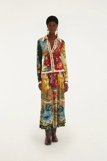 Young Ideas & Henmores -Lunar Boho Multicolor Midi Skirt -26062 Red Multicolor -XS