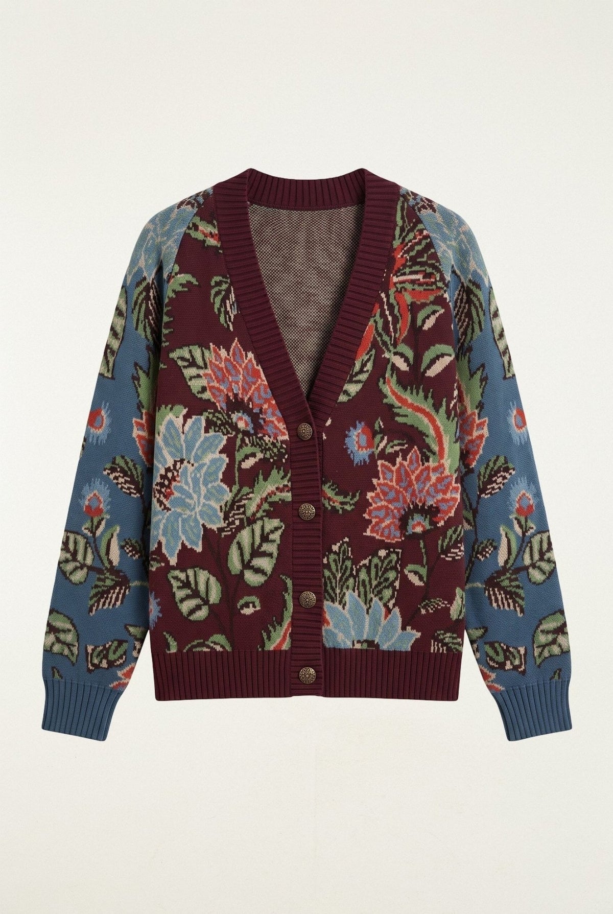Young Ideas & Henmores -Mixed Delhi Floral Knit Cardigan -26039 Burgundy Multi -XXS