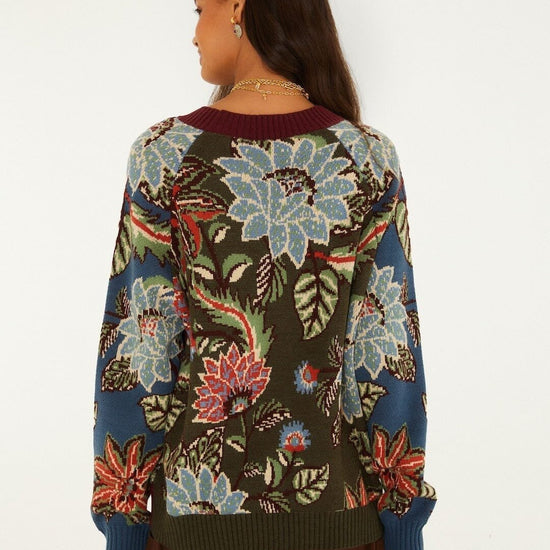 Young Ideas & Henmores -Mixed Delhi Floral Knit Cardigan -26039 Burgundy Multi -XXS