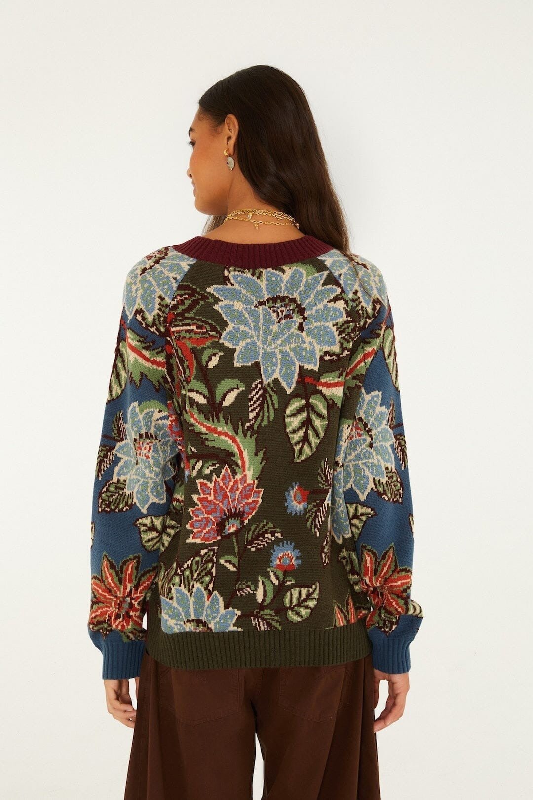 Young Ideas & Henmores -Mixed Delhi Floral Knit Cardigan -26039 Burgundy Multi -XXS