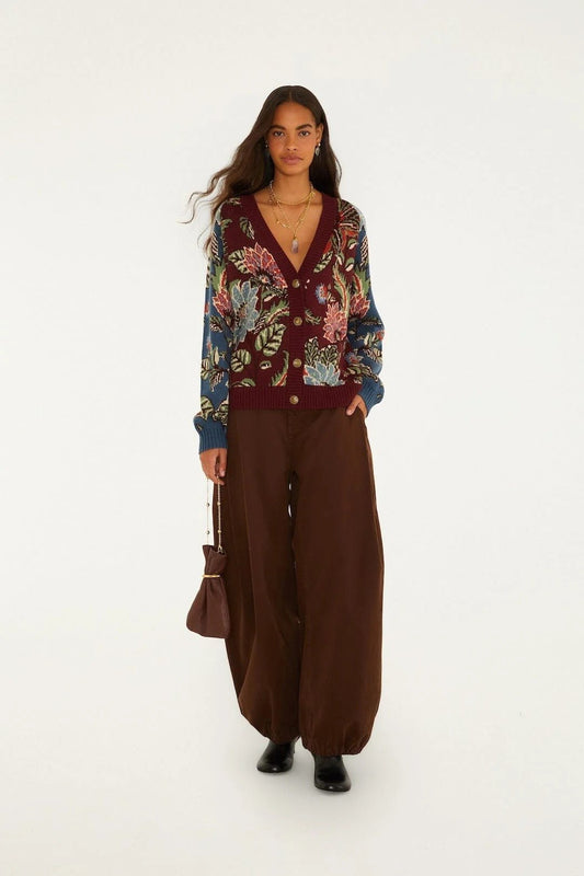Young Ideas & Henmores -Mixed Delhi Floral Knit Cardigan -26039 Burgundy Multi -XXS