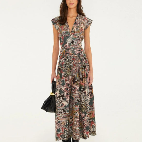 Young Ideas & Henmores -Tapestry Flowers Sleveless Maxi Dress -26089 Dark Green -XS
