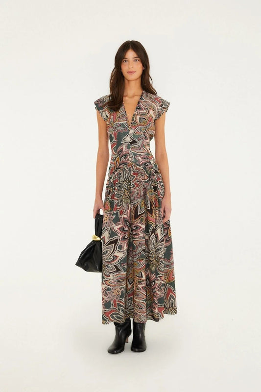 Young Ideas & Henmores -Tapestry Flowers Sleveless Maxi Dress -26089 Dark Green -XS