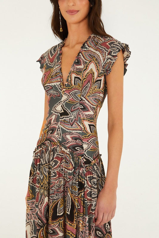 Young Ideas & Henmores -Tapestry Flowers Sleveless Maxi Dress -26089 Dark Green -XS