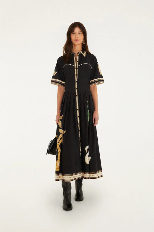 Young Ideas & Henmores -Vintage Souvenirs Midi Dress -26092 Black -XS