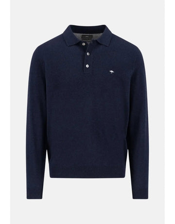 Young Ideas/Henmores - Merino Buttoned Polo Fine Knit - 690 Midnight - M