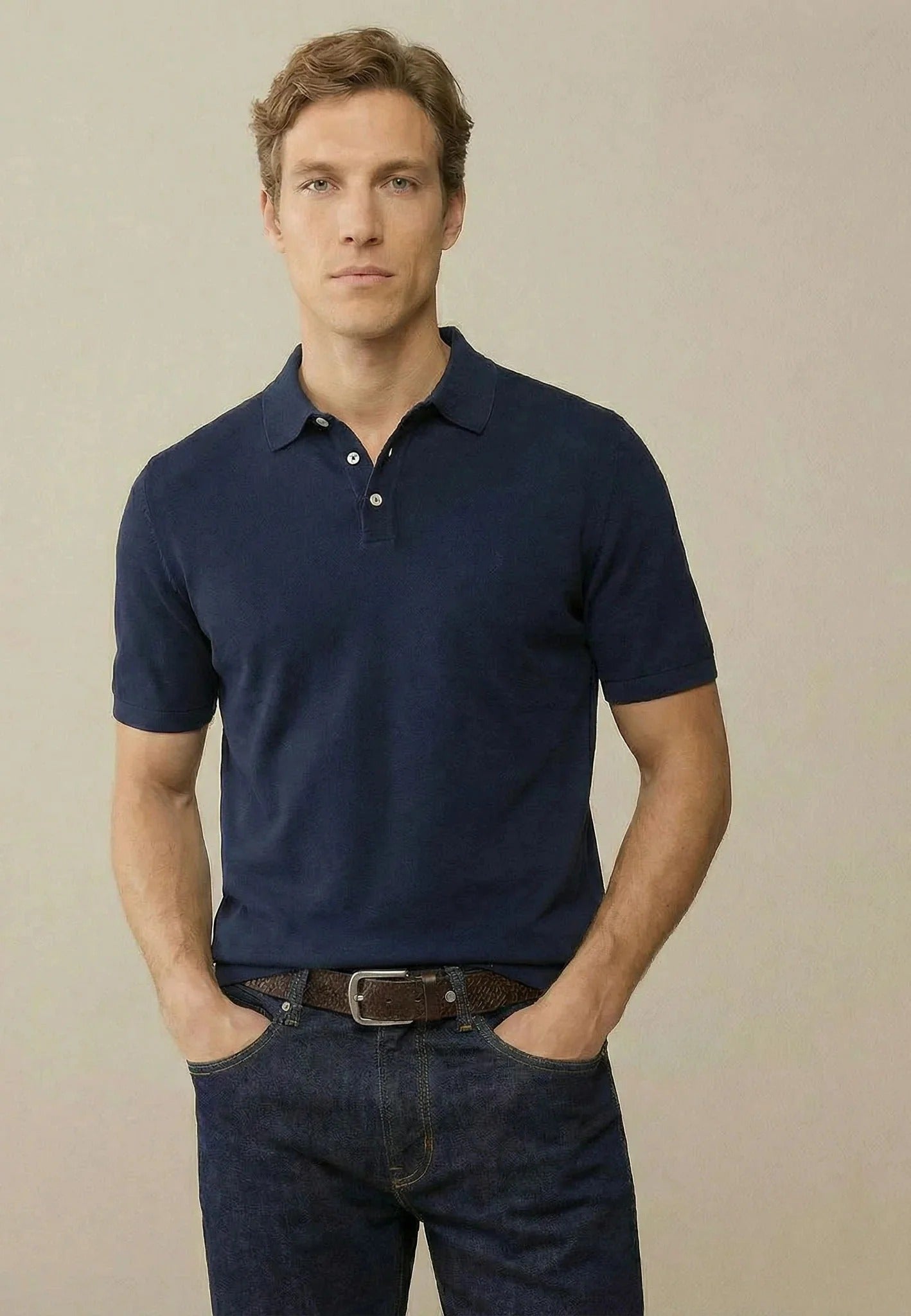 Young Ideas & Henmores - Shortsleeve knitted polo - 685 Navy - M