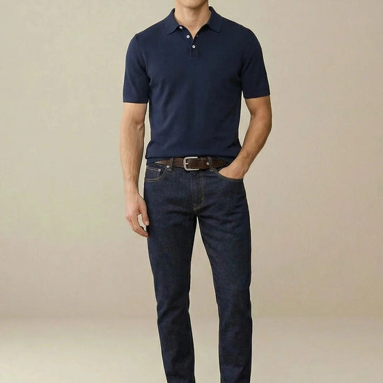Young Ideas & Henmores - Shortsleeve knitted polo - 685 Navy - M