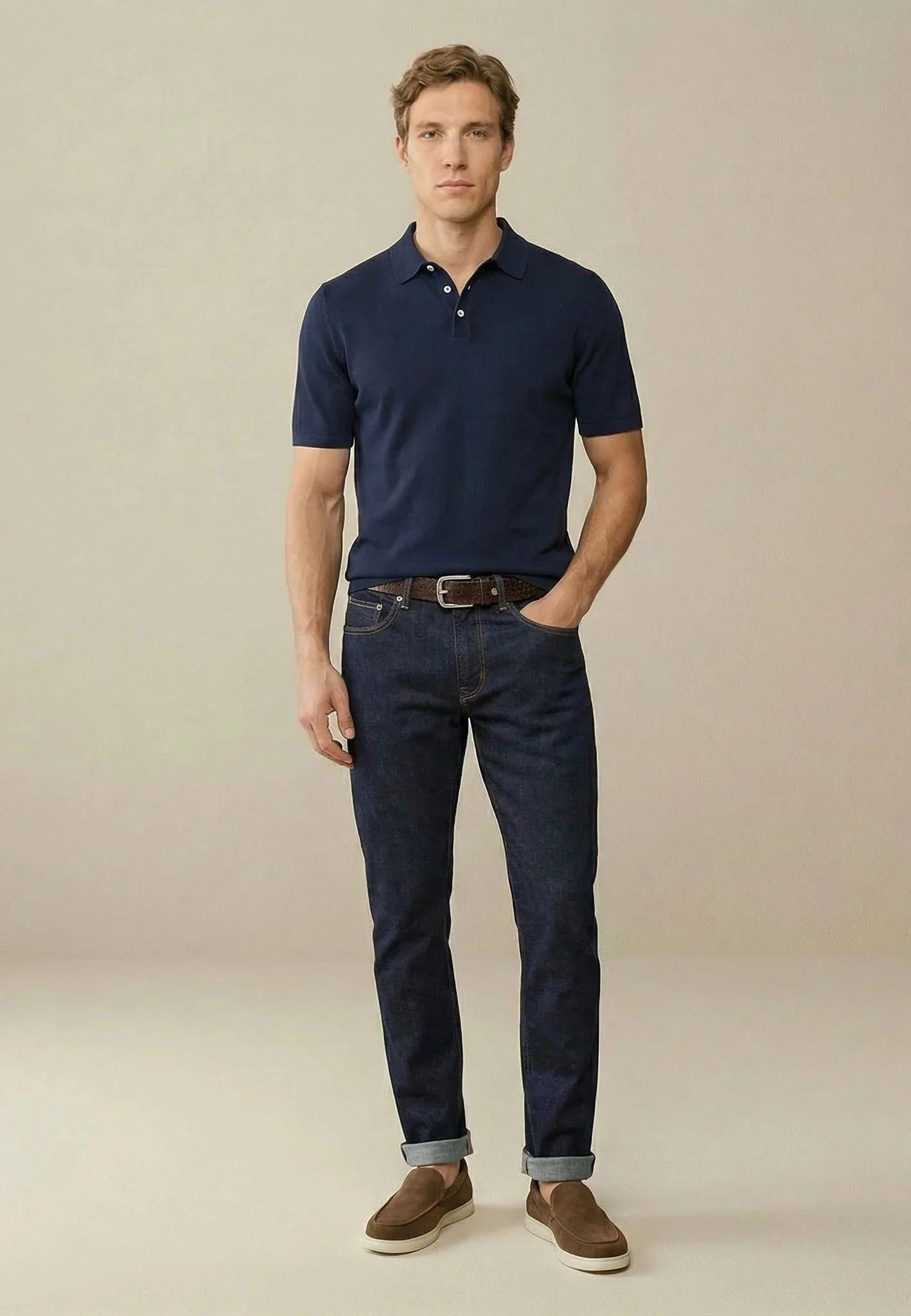Young Ideas & Henmores - Shortsleeve knitted polo - 685 Navy - M