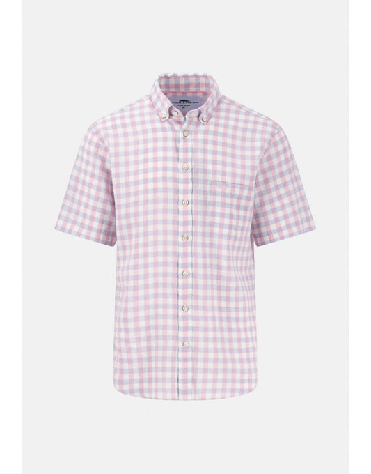 Young Ideas/Henmores - Shortsleeve Linen Check Shirt - 461 Peony - M