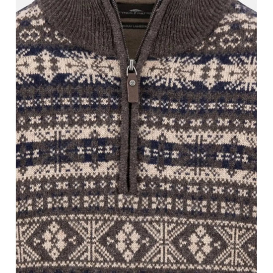 Young Ideas/Henmores - Troyer 1/4 zip Jacquard Lambswool - 861 Dark Chocolate - M