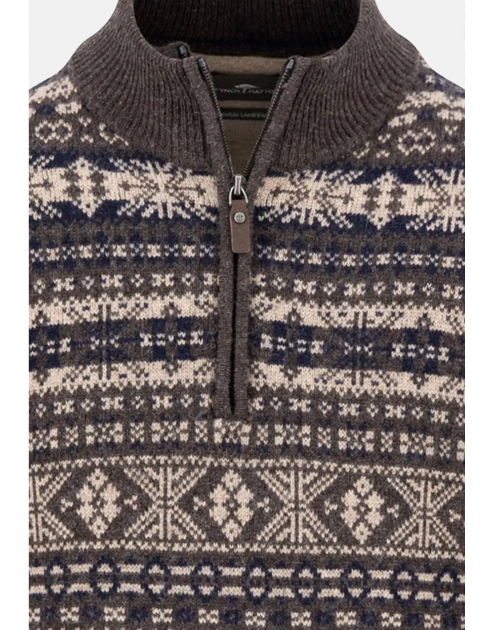 Young Ideas/Henmores - Troyer 1/4 zip Jacquard Lambswool - 861 Dark Chocolate - M