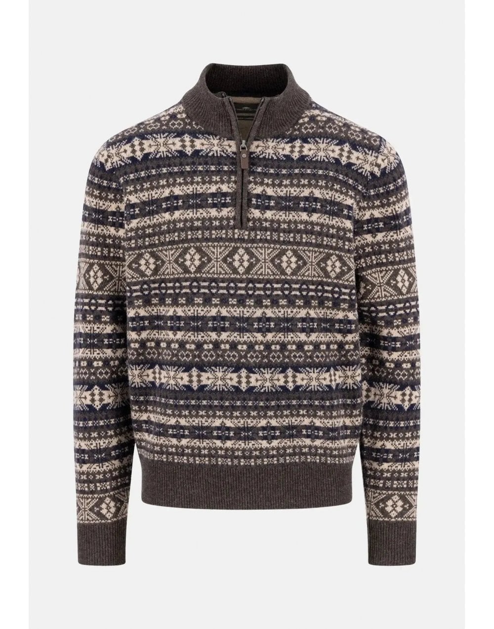 Young Ideas/Henmores - Troyer 1/4 zip Jacquard Lambswool - 861 Dark Chocolate - M