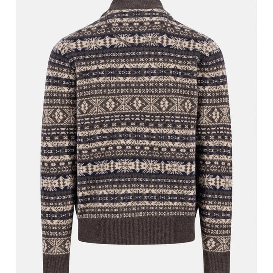 Young Ideas/Henmores - Troyer 1/4 zip Jacquard Lambswool - 861 Dark Chocolate - M