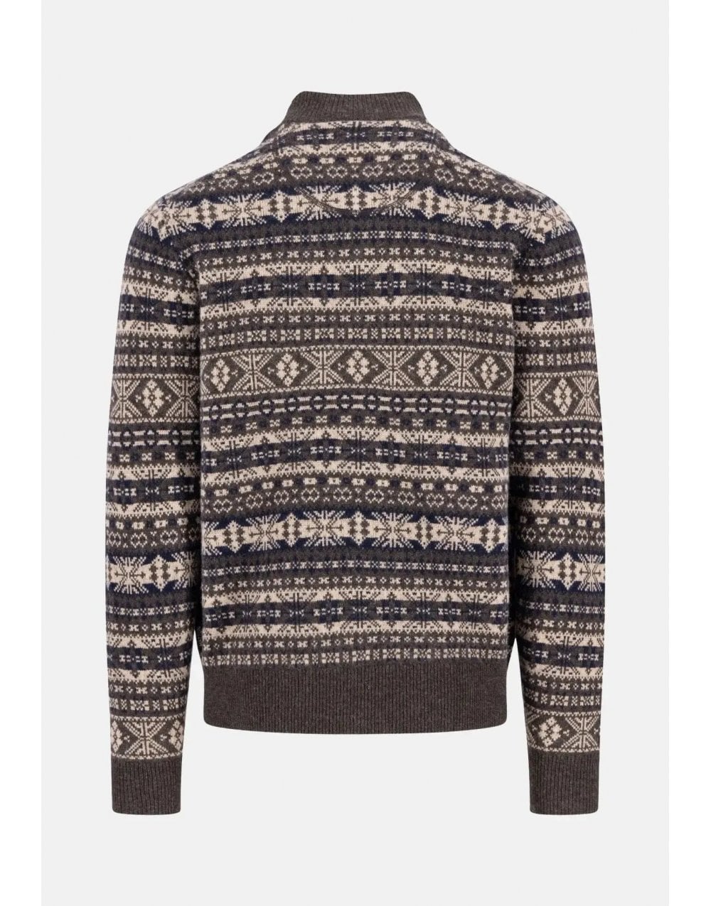 Young Ideas/Henmores - Troyer 1/4 zip Jacquard Lambswool - 861 Dark Chocolate - M