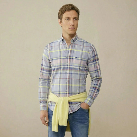 Young Ideas & Henmores - Washed Oxford Check Shirt - 653 New Breeze - M