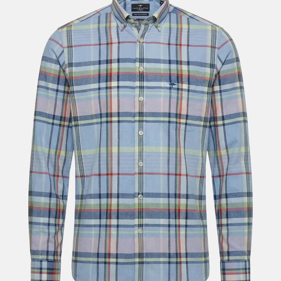 Young Ideas & Henmores - Washed Oxford Check Shirt - 653 New Breeze - M