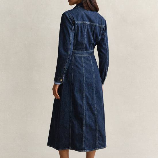 Young Ideas & Henmores -Belted Denim Midi Dress -961 Dark Blue Worn In -8